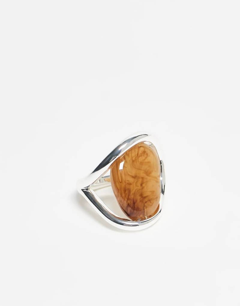 & Other Stories - Ring in Silber-Optik mit braunem Schmuckstein und Spiral-Design von Other Stories