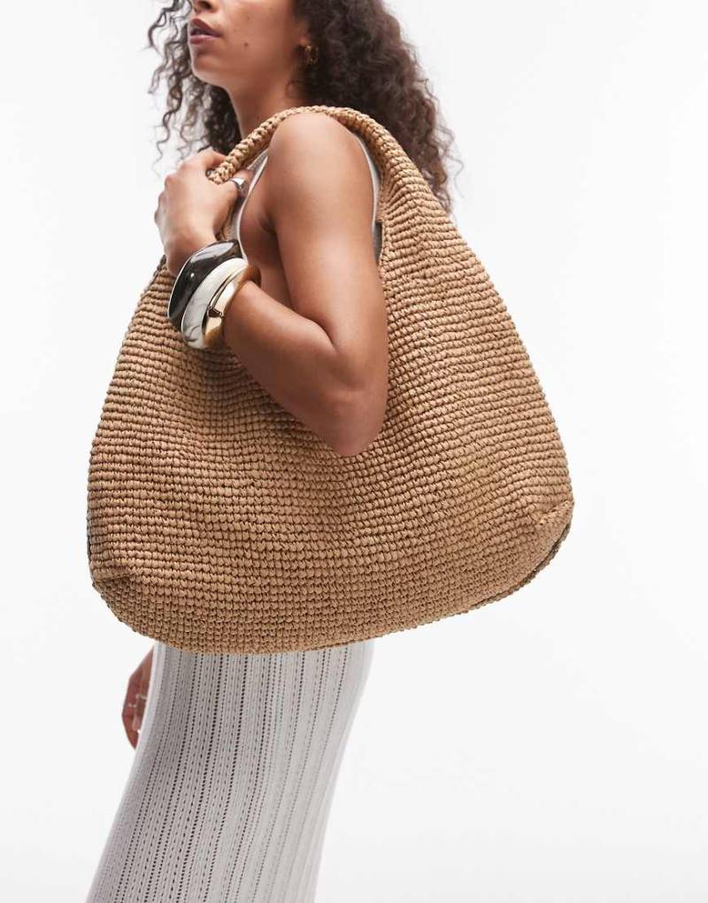 & Other Stories - Runde Stroh-Schultertasche in hellem Beige-Neutral von Other Stories