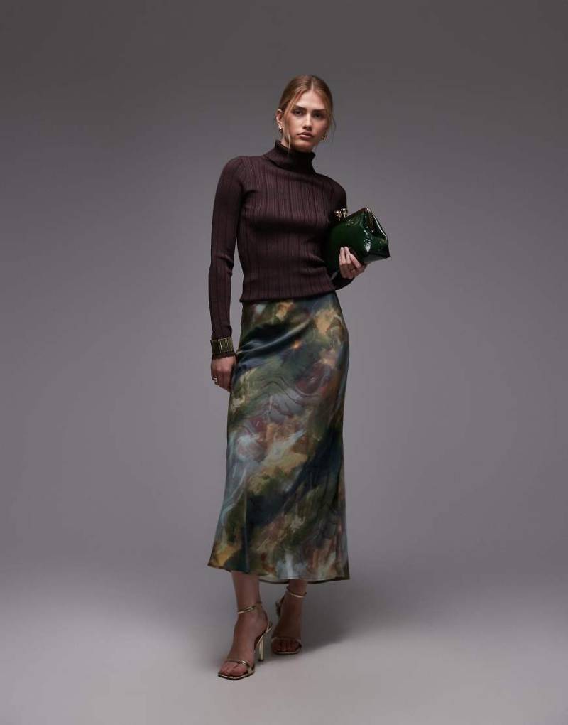 & Other Stories - Midirock aus Satin mit mehrfarbigem, neutralem, verschwommenem Muster-Bunt von Other Stories