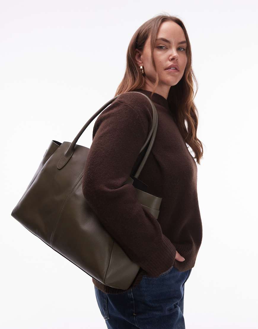 & Other Stories - Shopper-Tasche aus Leder in Olivgrün von Other Stories