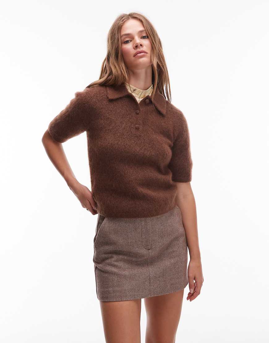 & Other Stories - Slim-Fit-Oberteil in Braun aus Strick aus Mohair und Wolle mit Polokragen-Brown & Other Stories - Slim-Fit-Oberteil in Braun aus Strick aus Mohair und Wolle mit Polokragen-Brown von Other Stories