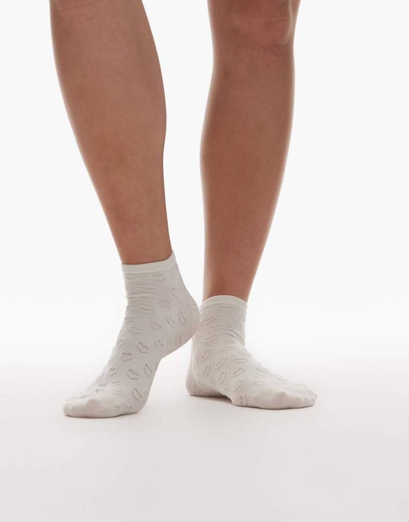 & Other Stories - Sneaker-Socken in Wollweiß mit Blumen- und Herz-Stickereien-Neutral von Other Stories