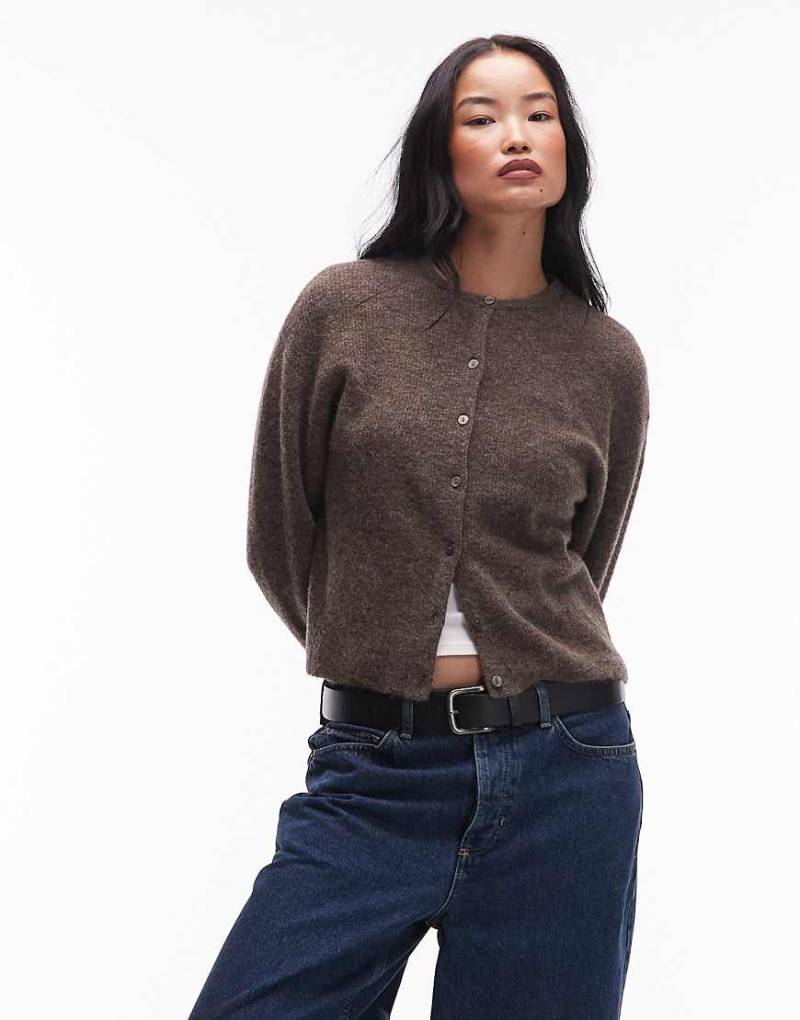 & Other Stories - Strickjacke aus Alpaka und Wolle in Mokkabraun mit Knopfleiste vorne von Other Stories