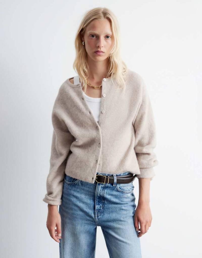 & Other Stories - Strickjacke aus Alpaka und Wolle in hellem Maulwurfsbraun mit Knopfleiste vorne-Neutral von Other Stories