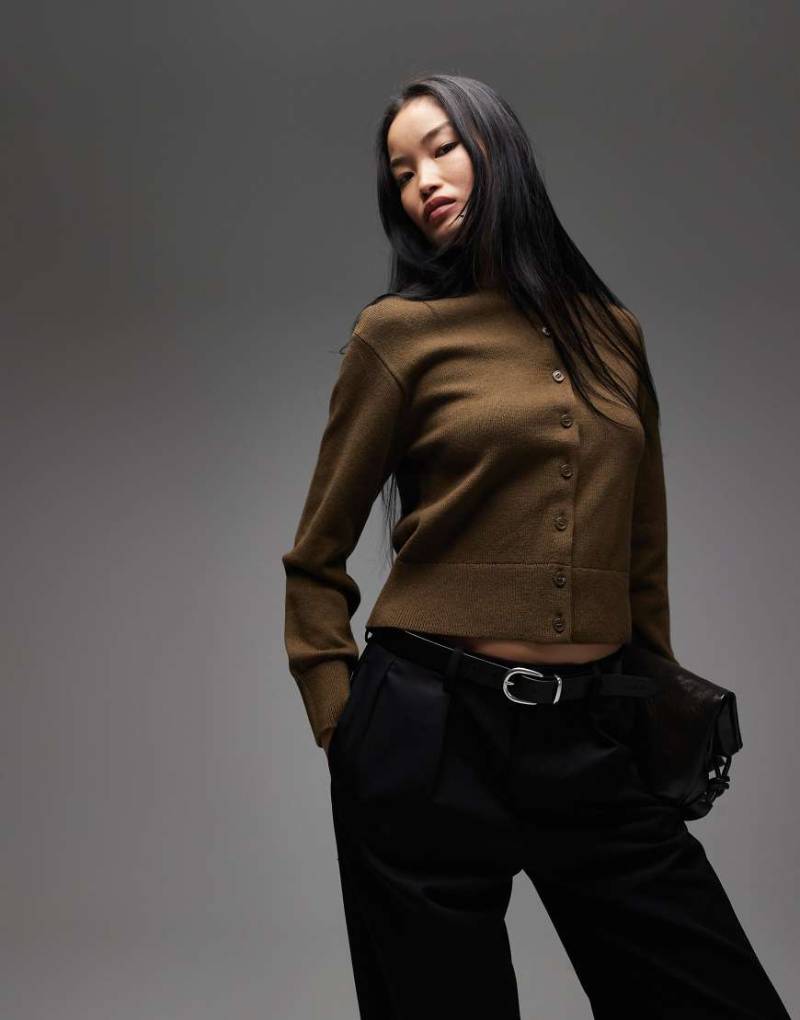 & Other Stories - Strickjacke aus Wolle in Dunkelbraun mit Knopfleiste-Brown von Other Stories