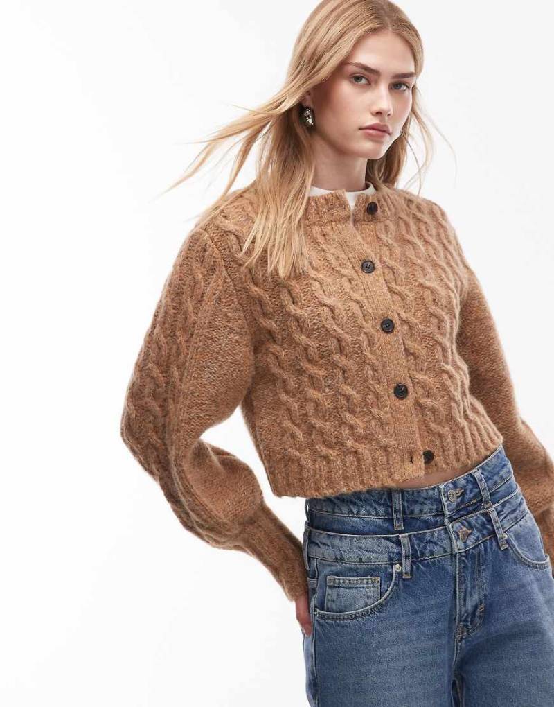 & Other Stories - Strickjacke aus Wolle und Alpaka mit Zopfmuster aus meliertem Garn in verschiedenen Brauntönen-Brown & Other Stories - Strickjacke aus Wolle und Alpaka mit Zopfmuster aus meliertem Garn in verschiedenen Brauntönen-Brown von Other Stories