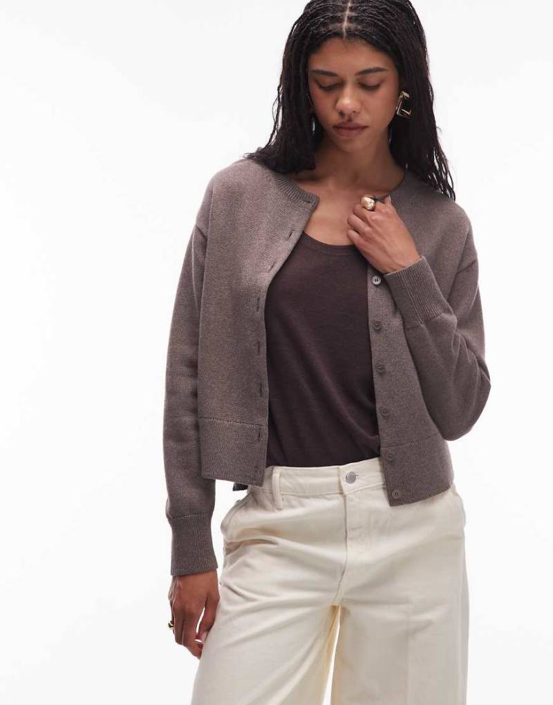 & Other Stories - Strickjacke in Maulwurfbraun mit Wolle und Knopfleiste-Neutral von Other Stories