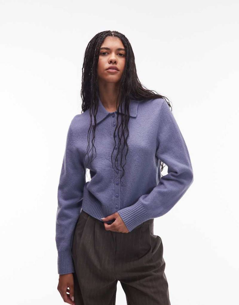 & Other Stories - Strickjacke in meliertem Blau mit Kragen und Knopfleiste von Other Stories