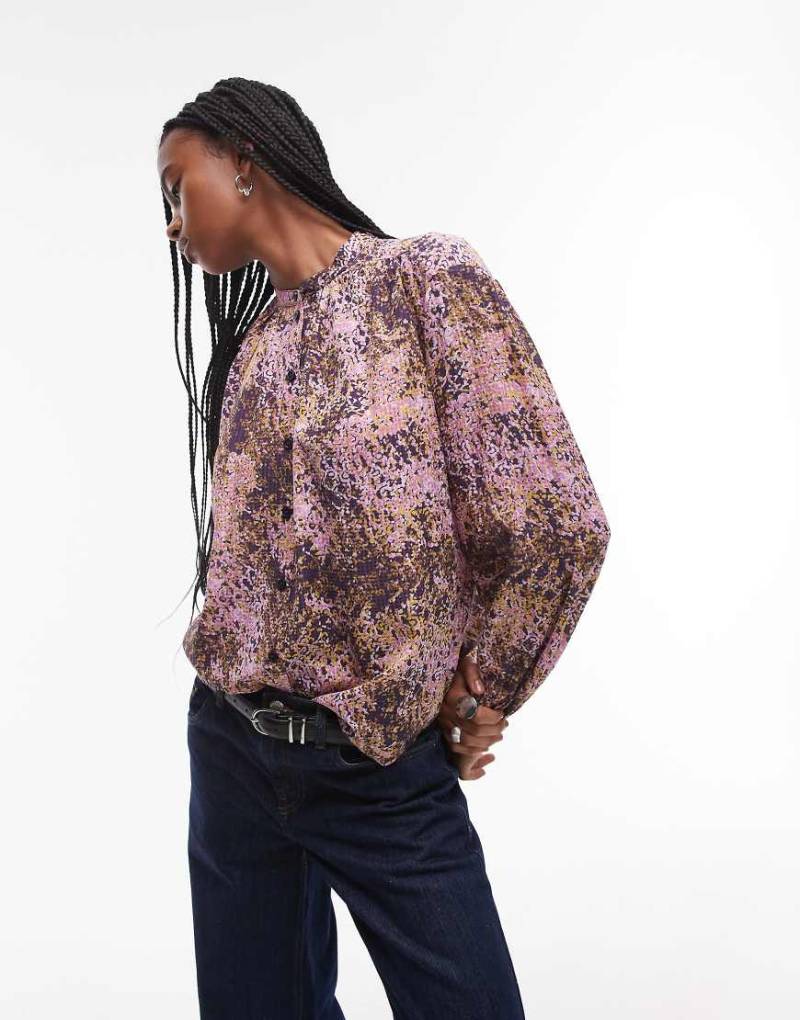 & Other Stories - Strukturierte Bluse in Rosa mit abstraktem Print-Bunt von Other Stories