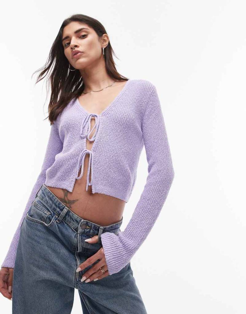 & Other Stories - Strukturierte Strickjacke in Flieder mit Bindedetail vorne-Lila von Other Stories