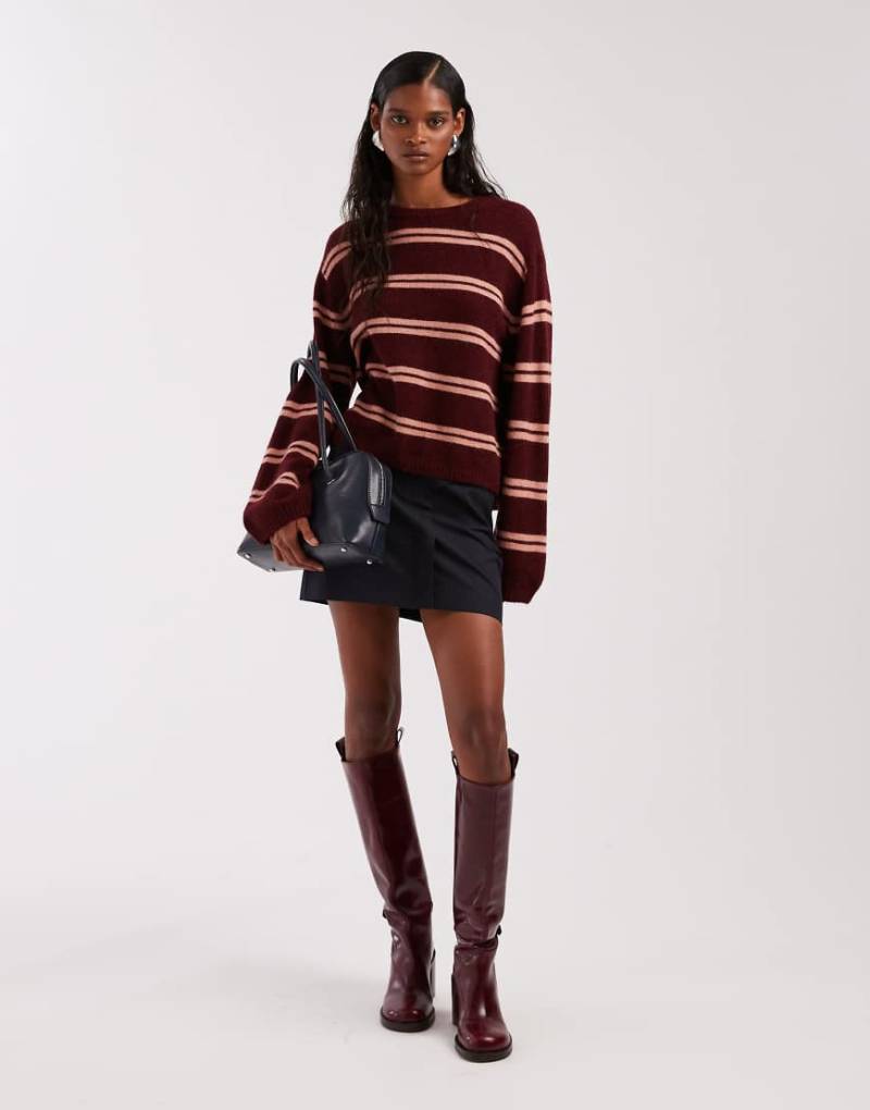 & Other Stories - Superweicher, gestreifter Pullover aus Alpaka-Wollmix in Burgunderrot und Rosa mit weiten Ärmeln-Bunt von Other Stories