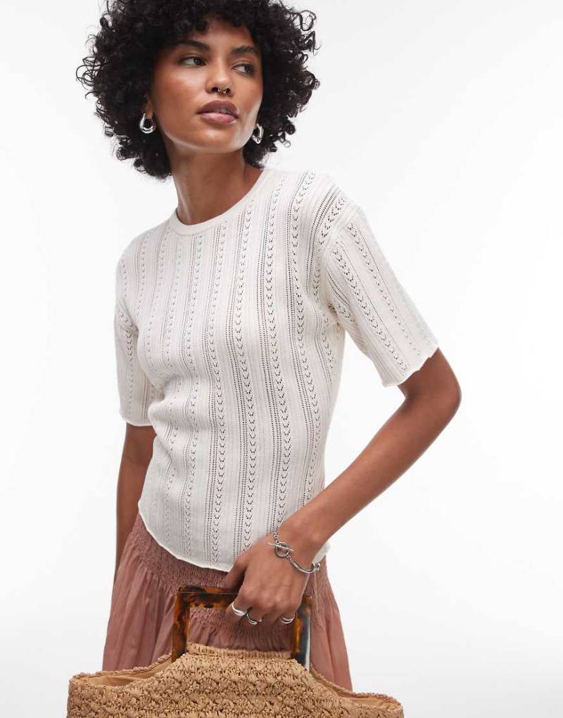 & Other Stories - Superweiches T-Shirt aus Pointelle-Strick in Weiß mit geriffelten Kanten von Other Stories