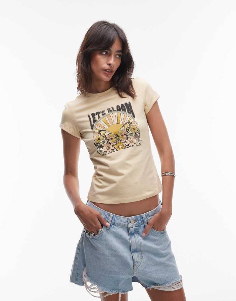 & Other Stories - T-Shirt in Buttermilchgelb mit Grafik und Kappärmeln von Other Stories