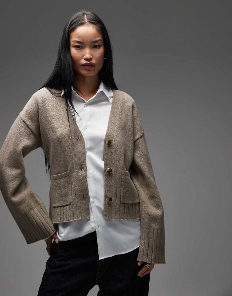 & Other Stories - Taillierte Wollmix-Strickjacke in Maulwurfbraun mit voluminösen Ärmeln-Neutral von Other Stories