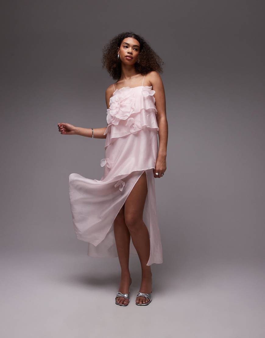 & Other Stories - Transparentes Maxikleid aus Chiffon in Rosa mit Lagen und Blumenapplikation von Other Stories