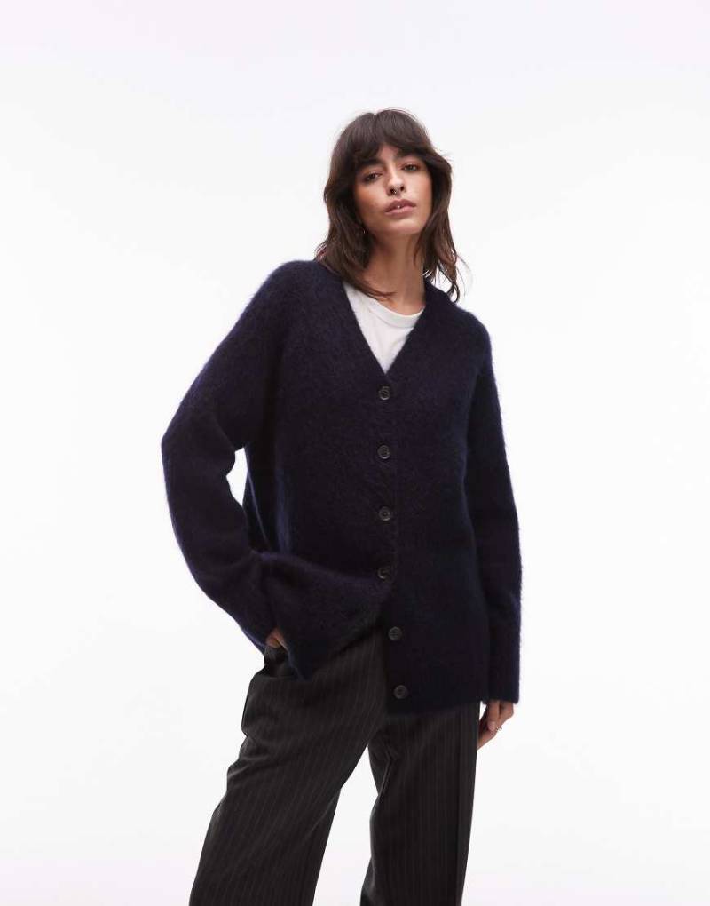 & Other Stories - Wollmix-Strickjacke in Dunkelblau mit Knopfleiste von Other Stories
