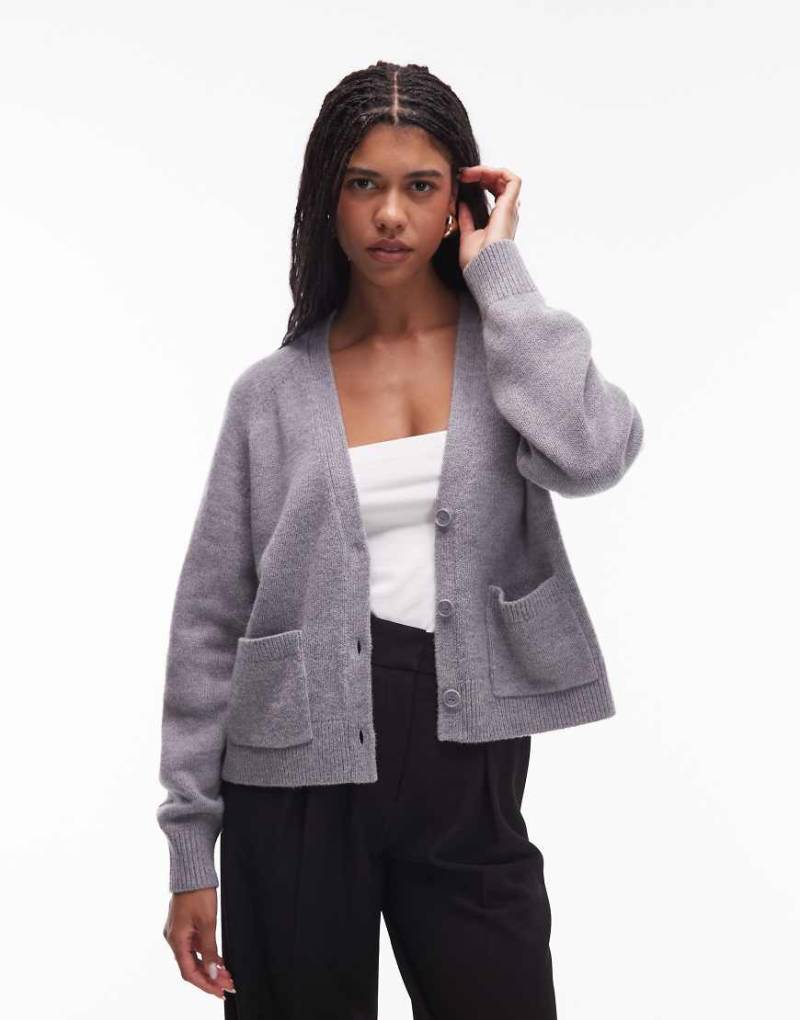 & Other Stories - Wollmix-Strickjacke in meliertem Grau mit aufgesetzten Taschen von Other Stories