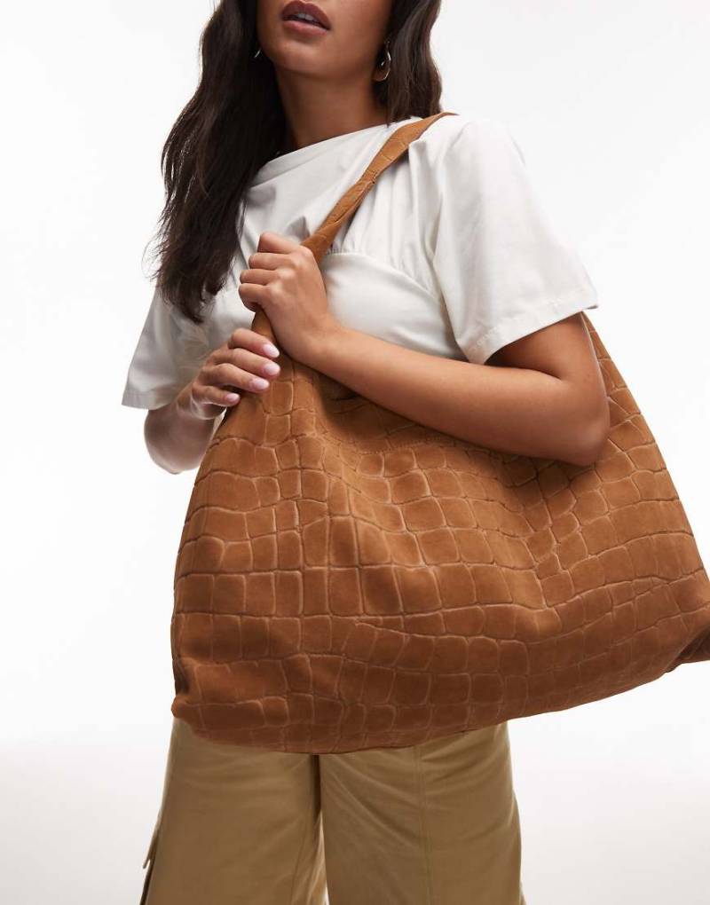 & Other Stories - XL-Tasche in Dunkelbeige aus Wildleder mit Kroko-Effekt-Neutral von Other Stories
