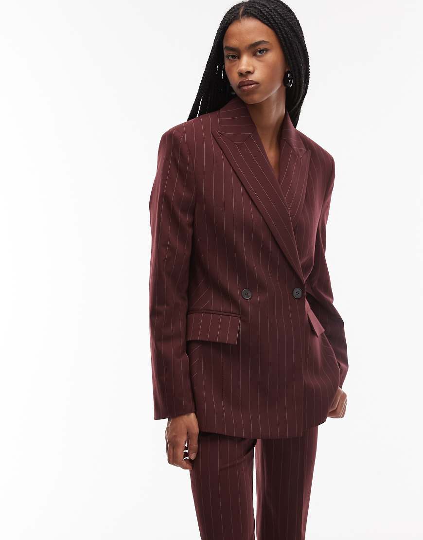 & Other Stories - Zweireihiger Blazer aus Wolle in Weinrot mit Nadelstreifen, Kombiteil von Other Stories