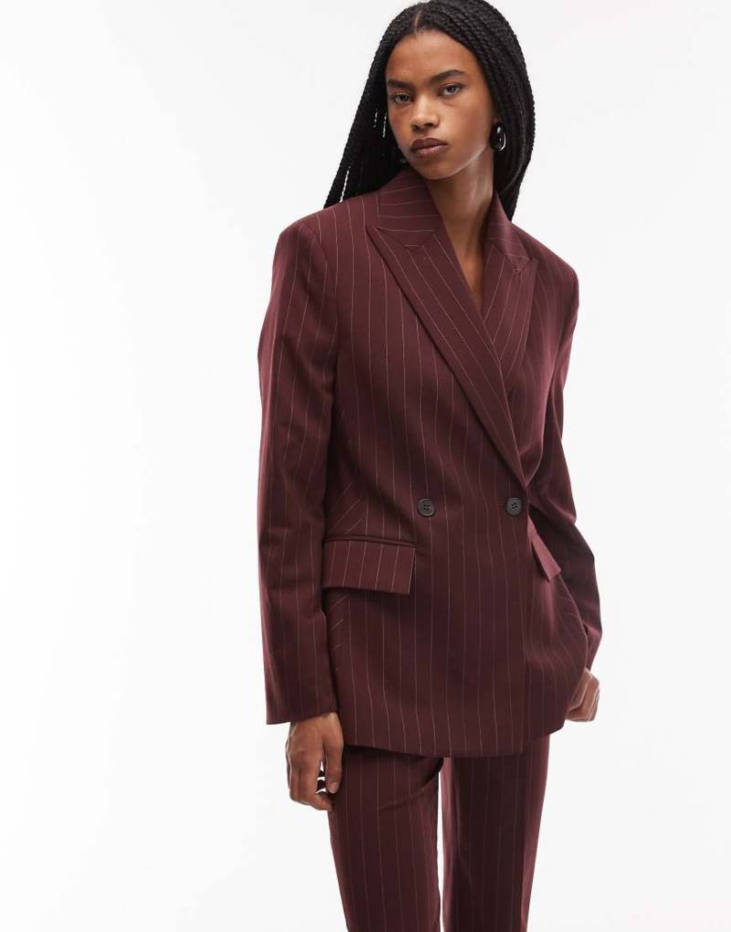 & Other Stories - Zweireihiger Blazer aus Wolle in Weinrot mit Nadelstreifen, Kombiteil & Other Stories - Zweireihiger Blazer aus Wolle in Weinrot mit Nadelstreifen, Kombiteil von Other Stories