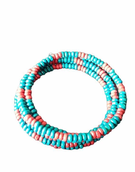 Blaugrün Und Rot Holzperlen Armband, Perlen Zarte Perlenarmband, Memory Draht Armband von OtherItemsFor11Q