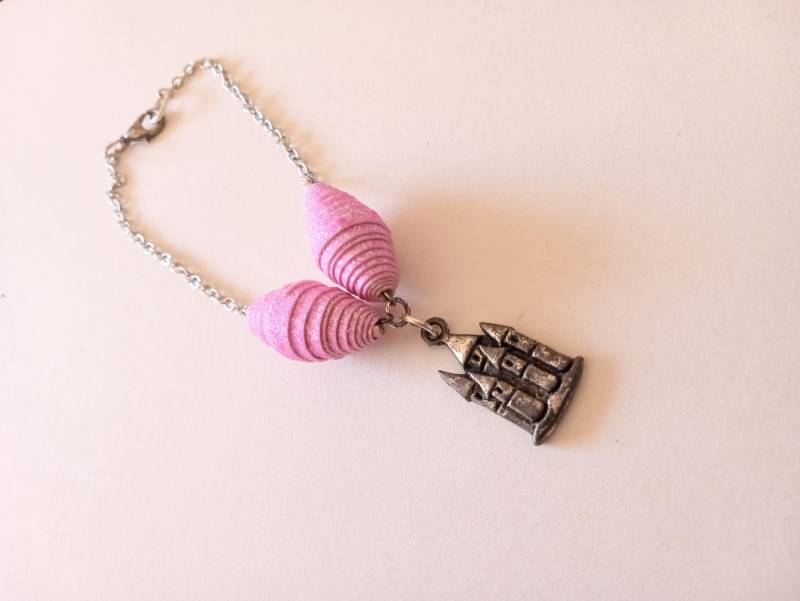 Rosa Perlen Prinzessin Armband, Papierperlen, Silber Schloss Charme, Versilberte Kette, Bereit Zu Versenden von OtherItemsFor11Q