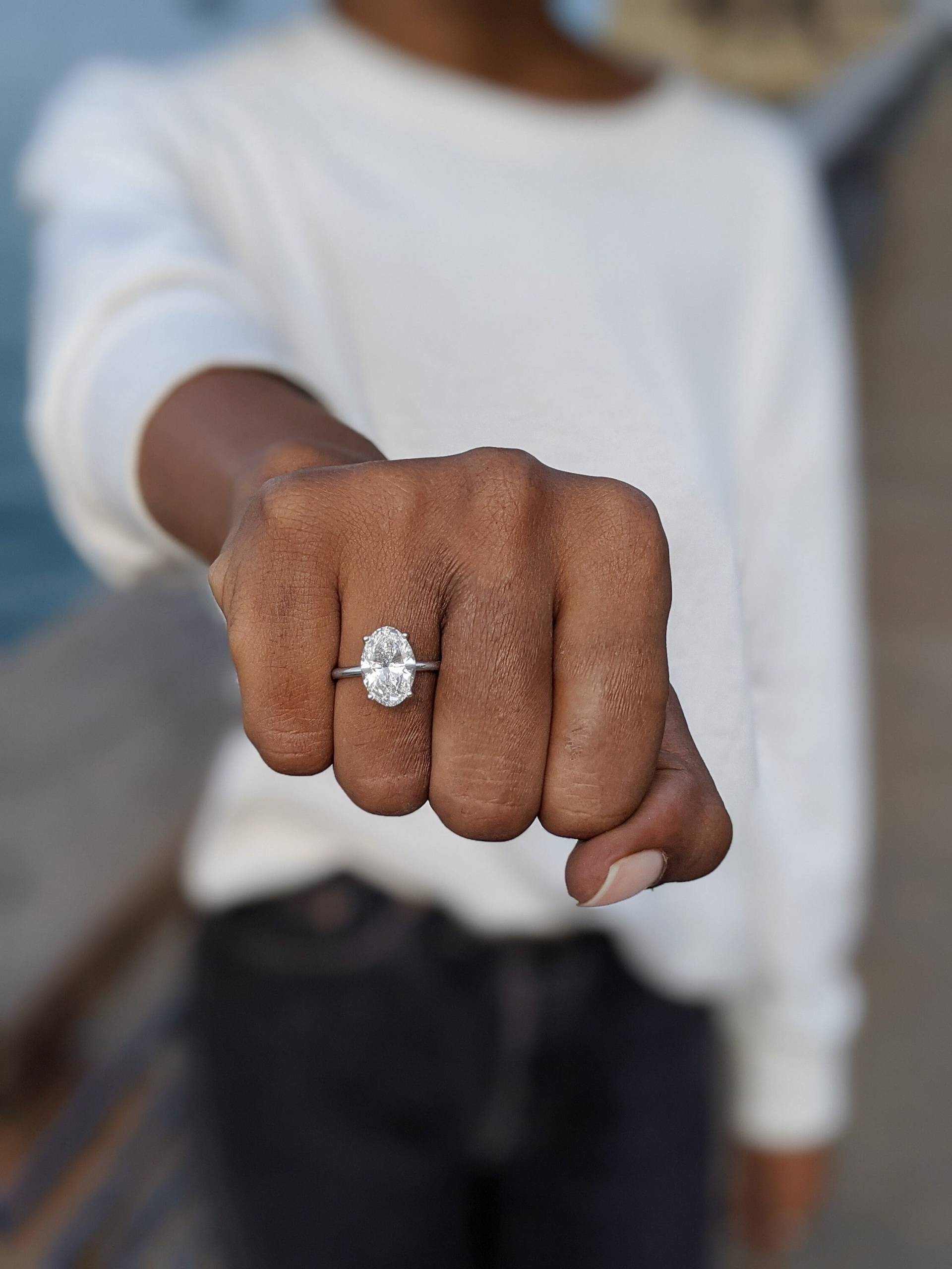 3 Karat Ovaler Diamant-Verlobungsring, 14K Weißgold, Solitärring von Othergems