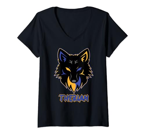 Damen Therian Wolf Alter Kin Otherkin im Retro-Look T-Shirt mit V-Ausschnitt von Otherkin Therian Therianthrope Therianthropy Furry