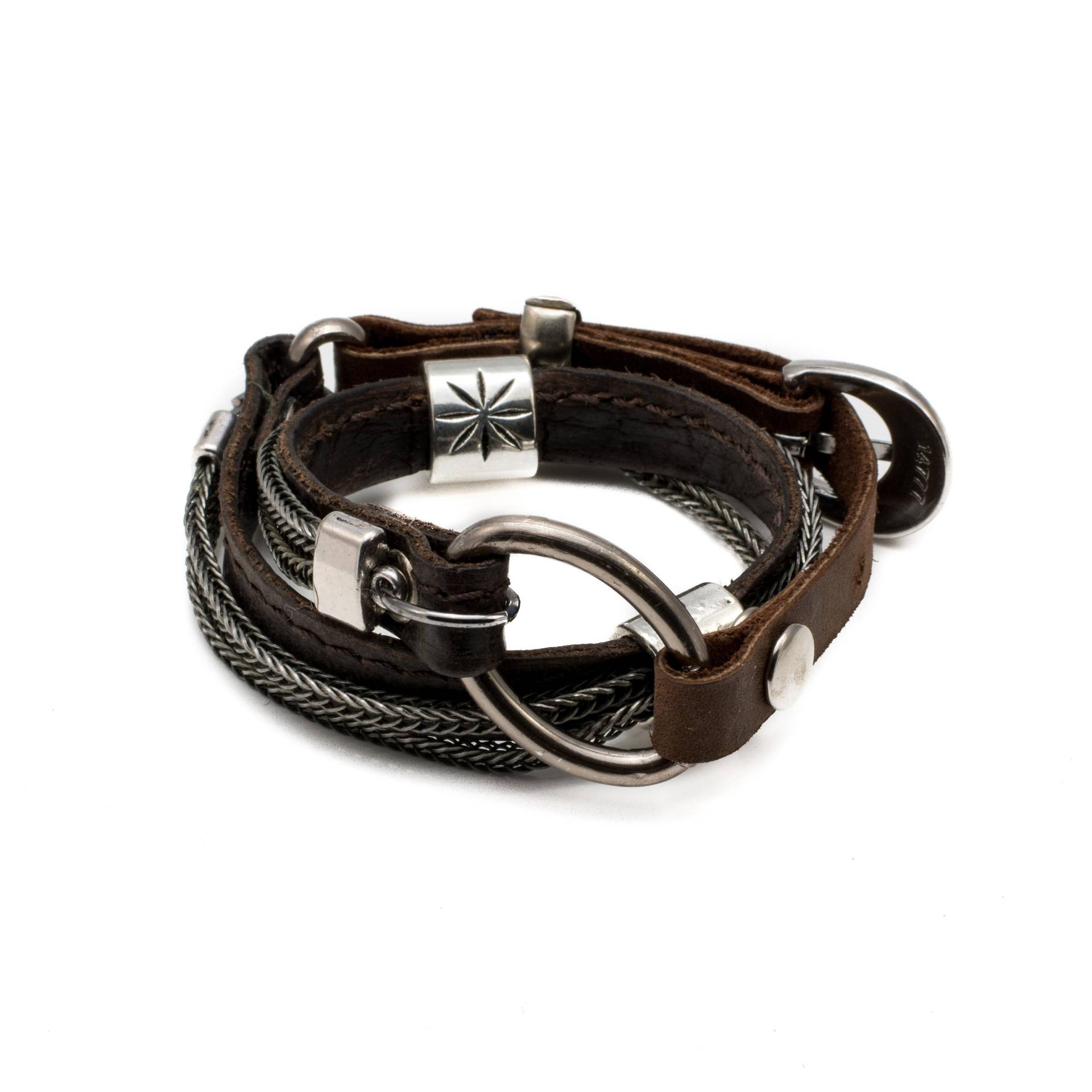 Armband Mit Weichen Dunkelbraunen Genähten Leder Und Eisenketten, Unisex Lederarmband, Doppelwickelarmband Aus Leder, Rock Style Armband Mit Weichen Dunkelbraunen Genähten Leder Und Eisenketten, Unisex Lederarmband, Doppelwickelarmband Aus Leder, Rock Style von OtherwiseJewelry