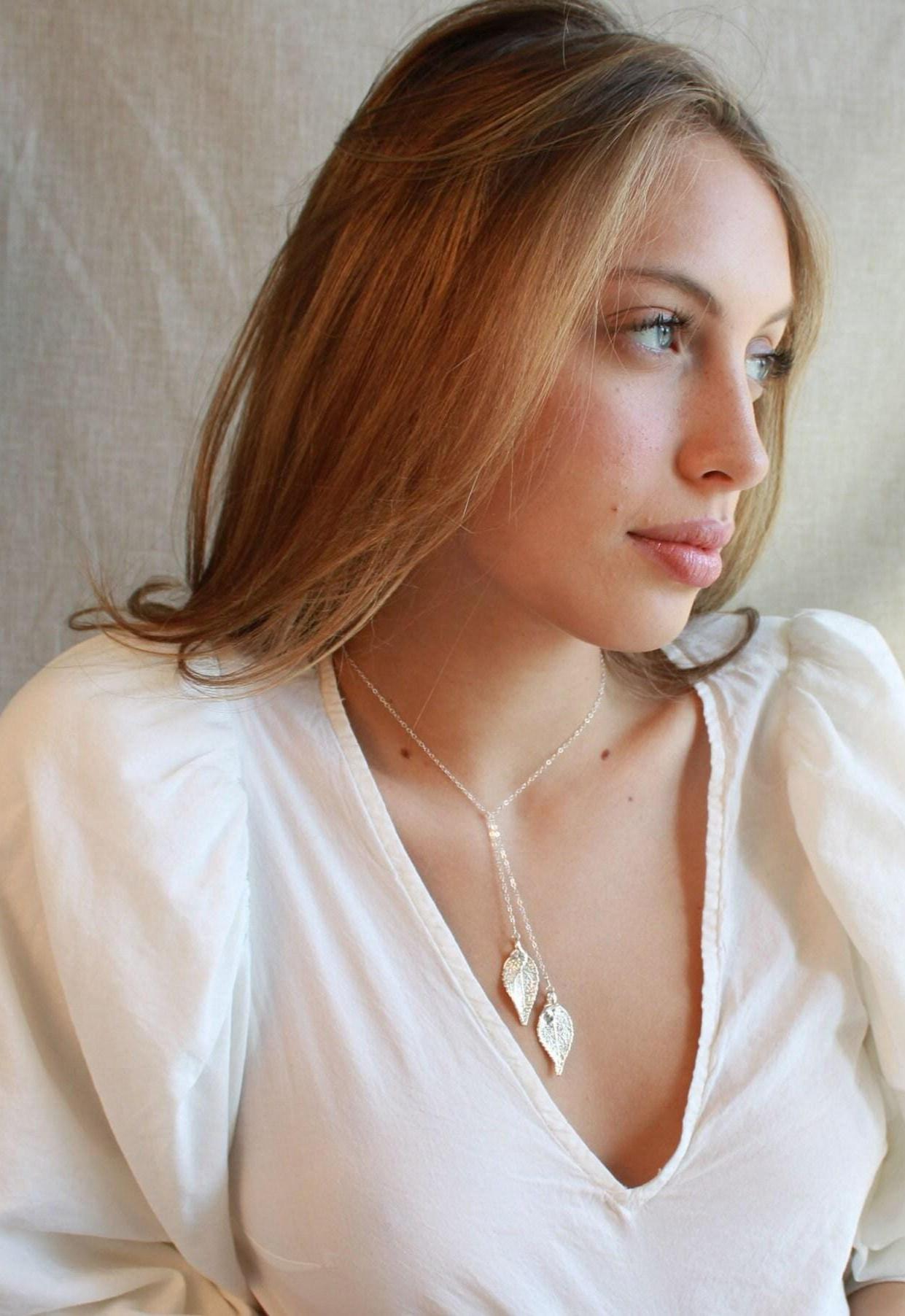 sterling Silber Lorbeerblatt Lariat Halskette Echtes Blatt Charm von OtisBJewelryGifts