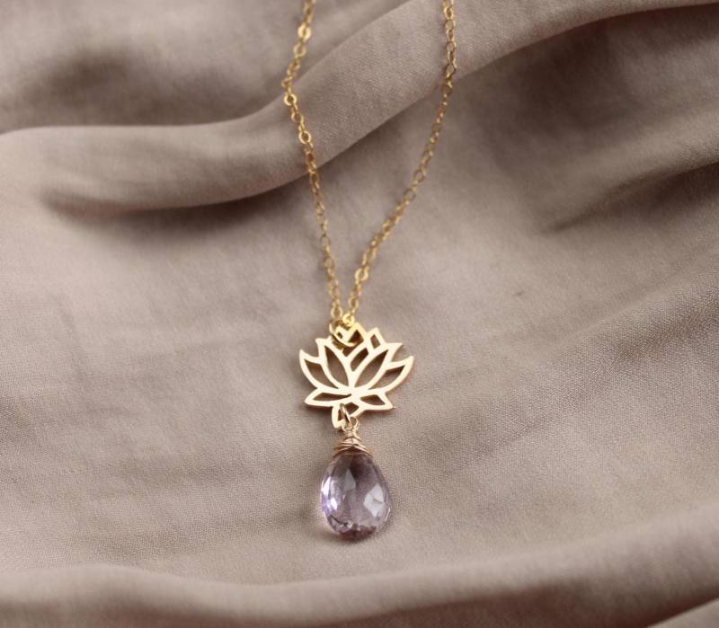 Lotus Edelstein Kette Sterling Silber Boho Schmuck von OtisBJewelryGifts