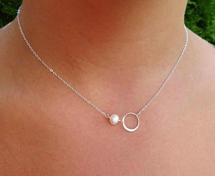 Perlenkette Aus Sterlingsilber, Eternity Circle, Brautjungfer Geschenk von OtisBJewelryGifts