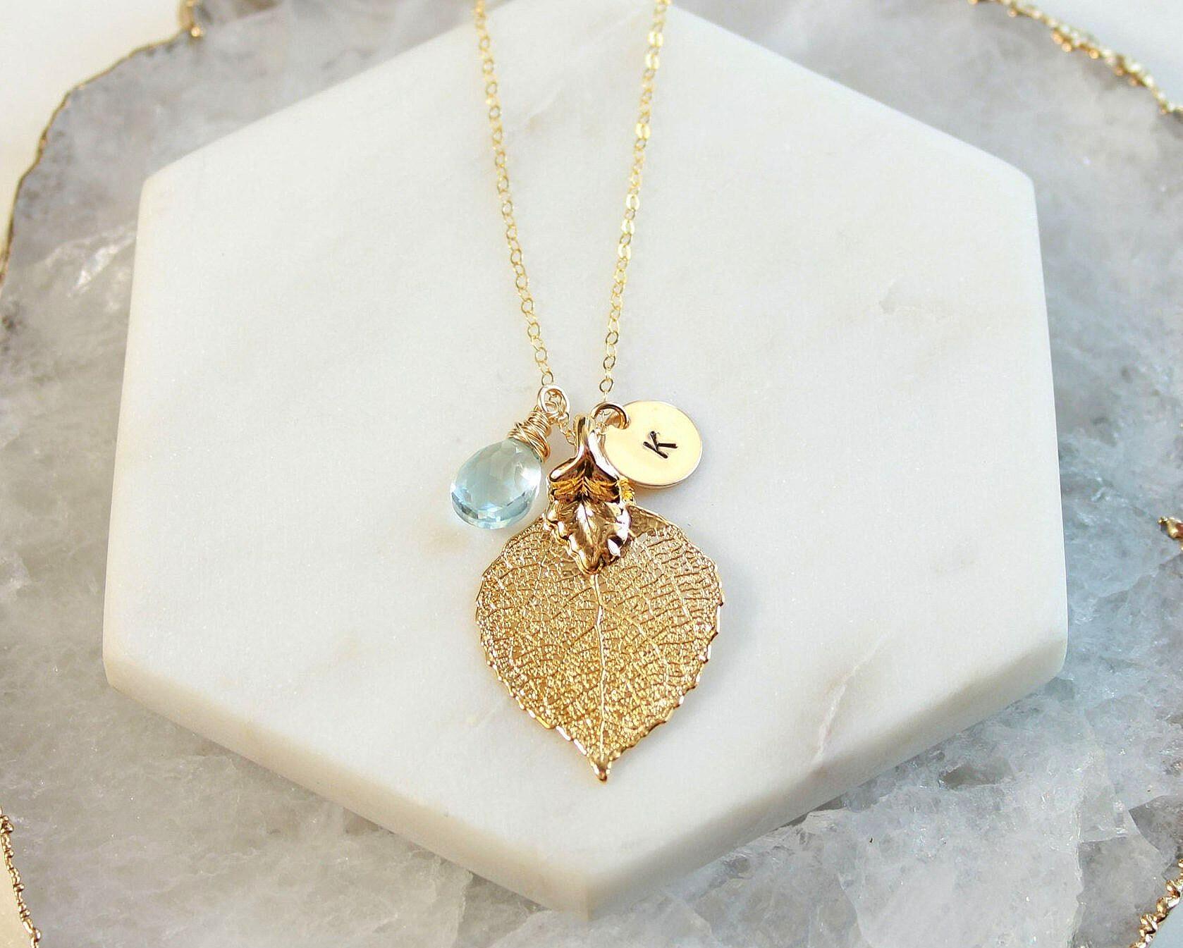 Personalisierte Blatt Halskette Sterling Silber, Geburtsstein Anhänger, Initial Tag von OtisBJewelryGifts