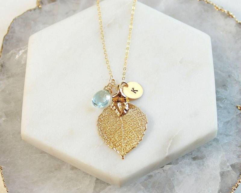 Personalisierte Blatt Halskette Sterling Silber, Geburtsstein Anhänger, Initial Tag von OtisBJewelryGifts