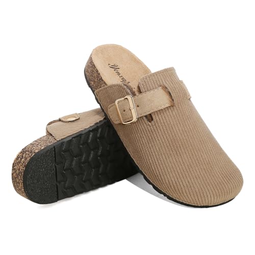 Otoepazm Hausschuhe Damen Halb Geschlossen Wildleder, Pantoletten Herren Pelzige Futter， Clogs Unisex mit Kork Fussbett und Verstellbarer Schnalle von Otoepazm