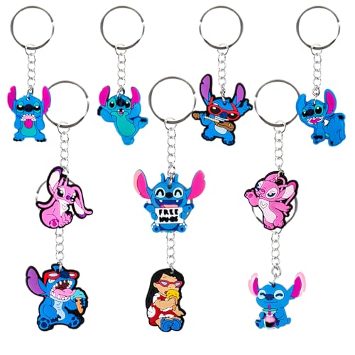 10 Stück Cartoon Schlüsselanhänger Kinder, Stitch Schlüsselanhänger Jungs Mädchen, Anime Schlüsselanhänger Kinder Mitgebsel Party Beutel Füller, Silikon Anime Figuren Schlüsselanhänger Party Geschenk von Otokti