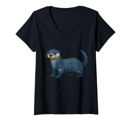 Damen Otter-Denim T-Shirt mit V-Ausschnitt Damen Otter-Denim T-Shirt mit V-Ausschnitt von Otter Denim Design