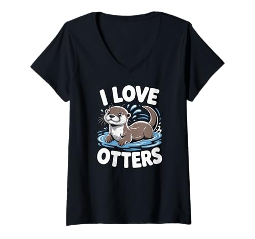 Damen Ich Liebe Otter, entzückende Wasserkreatur T-Shirt mit V-Ausschnitt von Otter Enthusiast Wildlife Lovers