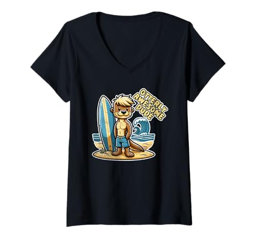 Damen Otterly Awesome Dude Lustiger Surfer Strand Sommer Surfen Otter T-Shirt mit V-Ausschnitt Damen Otterly Awesome Dude Lustiger Surfer Strand Sommer Surfen Otter T-Shirt mit V-Ausschnitt von Otter Gifts For Otter Lovers