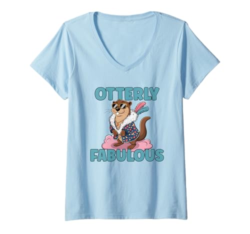 Damen Sehr fabelhafter Cooler Otter, lustiger Tierliebhaber T-Shirt mit V-Ausschnitt Damen Sehr fabelhafter Cooler Otter, lustiger Tierliebhaber T-Shirt mit V-Ausschnitt von Otter Gifts For Otter Lovers