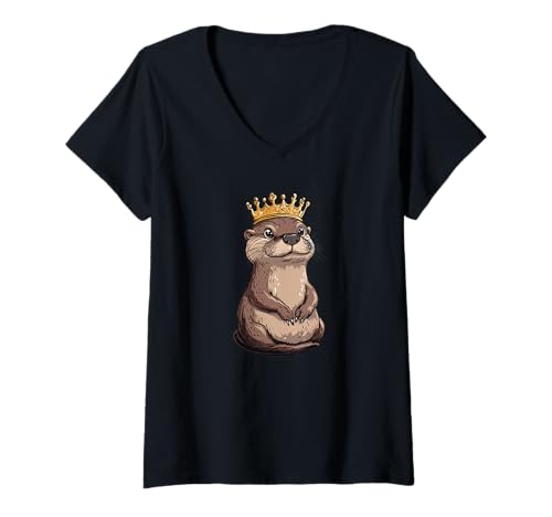 Damen Lustiger majestätischer Otter bringt königliche Vibes T-Shirt mit V-Ausschnitt von Otter King