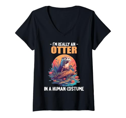 Damen Otter T-Shirt mit V-Ausschnitt von Otter Tier Shop