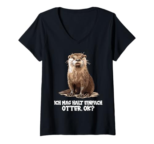 Damen Otter T-Shirt mit V-Ausschnitt Damen Otter T-Shirt mit V-Ausschnitt von Otter Tier Shop