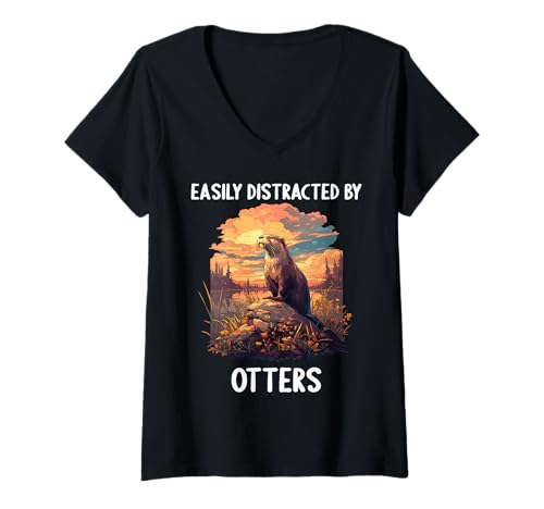 Damen Otter T-Shirt mit V-Ausschnitt von Otter Tier Shop