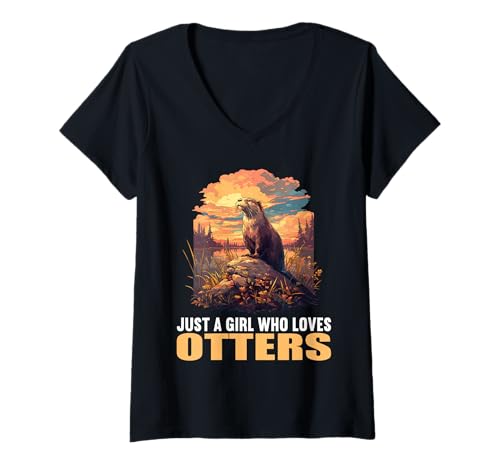 Damen Otter T-Shirt mit V-Ausschnitt Damen Otter T-Shirt mit V-Ausschnitt von Otter Tier Shop
