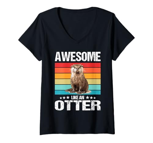 Damen Otter T-Shirt mit V-Ausschnitt Damen Otter T-Shirt mit V-Ausschnitt von Otter Tier Shop