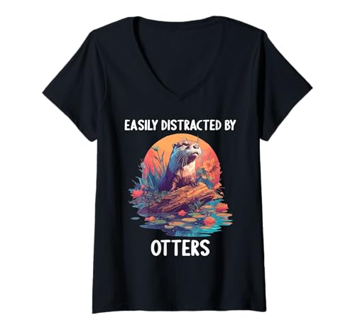 Damen Otter T-Shirt mit V-Ausschnitt von Otter Tier Shop