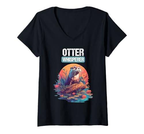 Damen Otter T-Shirt mit V-Ausschnitt Damen Otter T-Shirt mit V-Ausschnitt von Otter Tier Shop