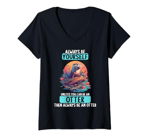 Damen Otter T-Shirt mit V-Ausschnitt Damen Otter T-Shirt mit V-Ausschnitt von Otter Tier Shop