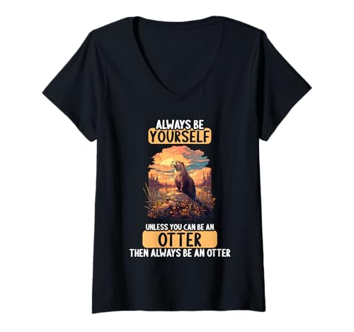 Damen Otter T-Shirt mit V-Ausschnitt Damen Otter T-Shirt mit V-Ausschnitt von Otter Tier Shop